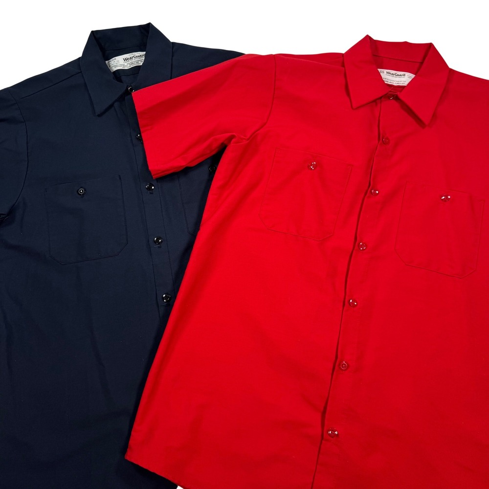 Lot of 2 WearGuard Mens Short Sleeve Work Shirts Navy Red Size Medium USA Made
